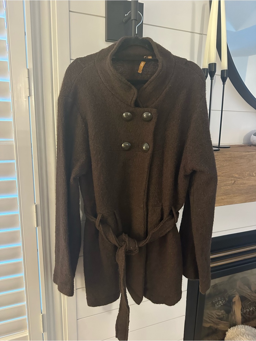 OAT 100% WOOL Womens Brown Double-Breasted Belted Trench Coat
